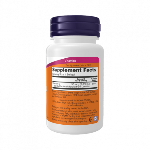 NOW High Potency Vitamin D-3 2000 IU, Высокоэффективный витамин Д-3 2000 МЕ, 120 капсул