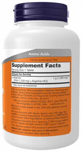 NOW Double Strength Arginine 1000 mg, Аргинин Двойная сила 1000 мг, 120 таблеток